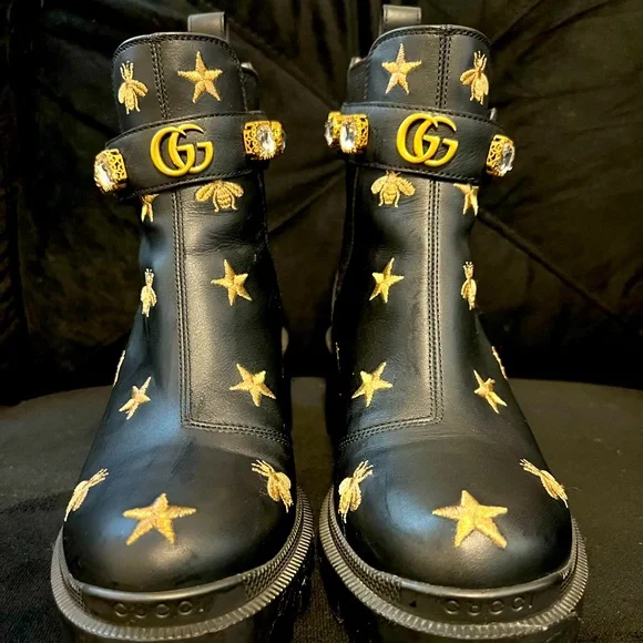 Gucci Shoes Gucci Embroidered Ankle Boots W Rhinestones Poshmark